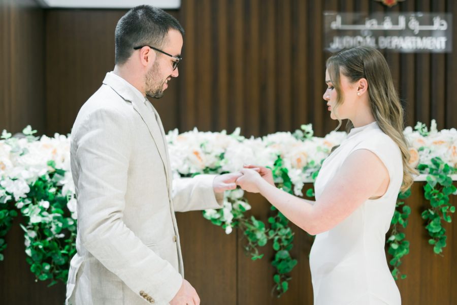 25.08.13 Michelle Krugel Jack EWD to share 18 scaled | Wedding Planner in Dubai: A Complete Guide for Irish Couples Planning Their Big Day Abroad | Easy wedding planner in Dubai helps Irish couples organize a luxurious, stress-free ceremony abroad with expert remote planning and local coordination. Couple completing civil marriage in Abu Dhabi court as an alternative to Dubai marriage slots