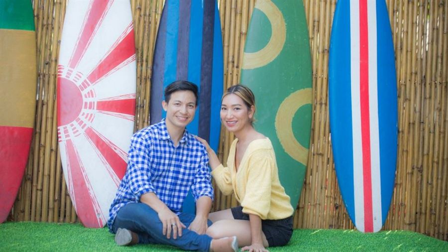 A happy couple celebrating their wedding in Dubai, surrounded by beautiful scenery and decorations. The moment captures joy and excitement as they start their new life together, showcasing love in a scenic setting of this vibrant city.