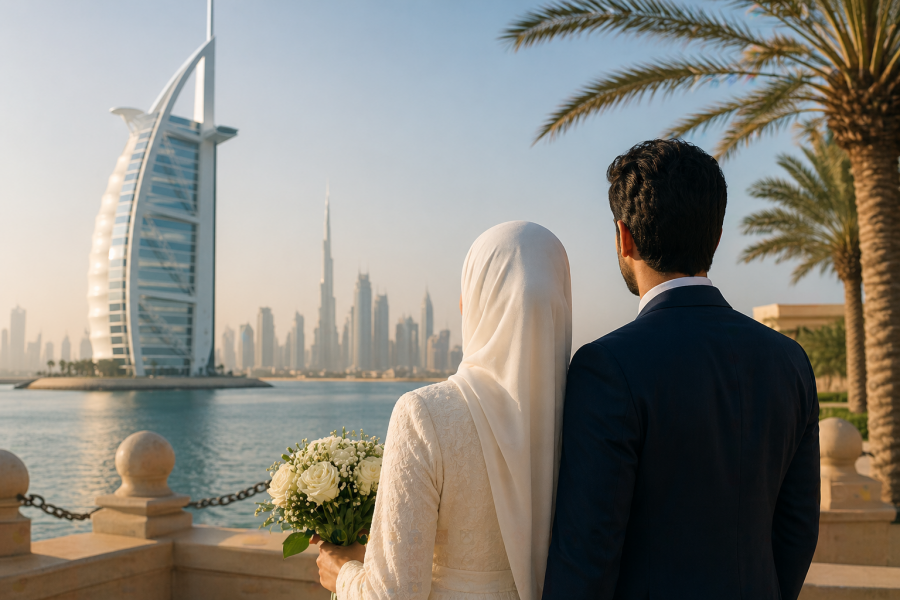 couple discussing documents – can foreigners get married in dubai without residency