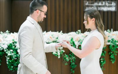Couple completing civil marriage in Abu Dhabi court as an alternative to Dubai marriage slots